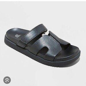 Wild Fable Hayley Black Leather Slide Sandals Size 8.5 NEW WITH‎ TAG